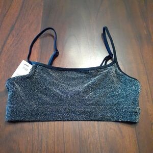 NWT Aerie Black And Shimery Silver Women's Bikini Top UPF 50
